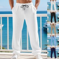 Waffle Knit Casual Pants – Straight Leg Lounge Pants 