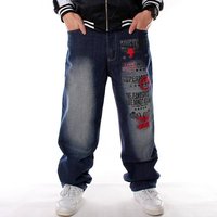 Clothing Plus Trendy Hip Hop Jeans Plus Hip Hop Washed Embroidered Loose Casual Skateboard Pants