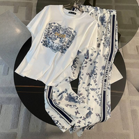 Clothing Fashionable Street Casual Fashion Suit Summer Loose Short Sleeved T Shirt Wide Leg Pants Two Piece Suit