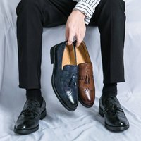 New Fashion Genuine Leather Tassel Business Casual Loafer Shoes For Men Black Business Formal Leather Shoes For Daily Office Casual Men's Shoes For Dr