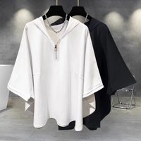 Half Zip Batwing Sleeve T Shirt Oversized Short Sleeve Top Drop Shoulder Design 