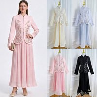 Elegant Style Two Piece Suit Crystal Beaded Top Back Tie Waist Pleated Skirt Heavy Duty