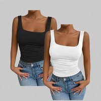 Square Neck Sleeveless Tank Top - Stretchy Milk Silk Camisole For Women (White/Black) Breathable Milk Silk