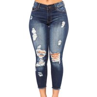 Ripped High Waisted Skinny Jeans – Stretch Denim Cropped Pants Distressed Details
