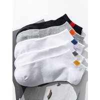 5 Pairs Fashionable Cloth Standard Boat Spring And Summer Thin Style Mens Solid Color Casual Sports Socks