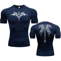 Anime Y2K Print Running Compression T Shirt Quick Drying Breathable Long Sleeved Fitness Sportswear White Black