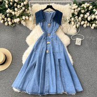 Clothing Sleeveless sundress woman scheming cutout waist slim long retro denim dress woman
