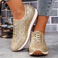 Large size flat casual sports single shoes women's new sequin lace-up single shoes