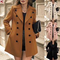  Double Breasted Wool Coat – Mid Length Slim Fit Overcoat 