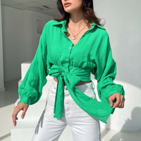 Women's Clothing lace up long sleeved cardigan spring and autumn navel exposed loose shirt bat long sleeves