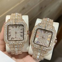 2024 New Men’s Luxury All Diamond Square Quartz Watch Calendar Display All Star Steel Ring Watch
