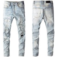 Spring 2025 Fashion European USA Style Jeans Cotton Mid Waist Broken Hole Straight Type Denim Pants