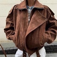 Stylish Short Biker Jacket Trendy Casual Outerwear Stand Collar & Zipper Closure Polyester Fabric Slim Fit Dark