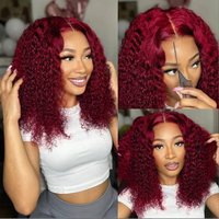 Burgundy Deep Curly Human Hair Wigs Women Brazilian Short Bob 13x4 Transparent Lace Front Wig 99j Wet and Wavy Curly Bob Wigs