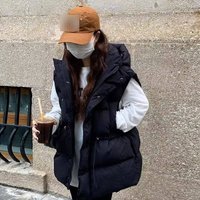 Women's Quilted Puffer Vest With Hood, Oversized Waist-Cinching Gilet, Thickened Winter Sleeveless Jacket For Teens & College Girls