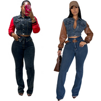 Clothing Denim Suit Leather U Denim Stitching Stretch Trousers Clothing