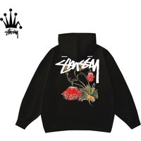 STUSSY Camellia Pattern Printed Hooded Sweatshirt Made Pure Cotton Fabric
