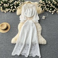 3D Floral Blouse & Lace Midi Skirt Set – Parisian Atelier Romance 