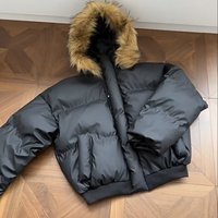 Clothing Winter Retro Detachable Fur Collar PU Leather Cotton Jacket American Style Thick Warm Cotton Coat