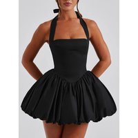 Clothing Sexy Waist Slimming Puffy Skirt Halter Neck Tie Bow Dress