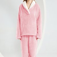Winter Women's Coral Fleece Comfortable Soft Pajamas Sleep Pants Plus Size Homewear Set Outerwear Warm