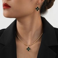 Jewelry Sets Necklace Earring Set Ring Bracelet Set New Green Clover Earrings Necklace Set, Niche Style, Elegant And Versatile Design