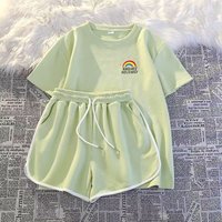  Korean Style Milk Silk Lounge Set Drawstring Short Sleeve Top & Loose Shorts 2 Piece Outfit 