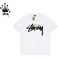 Stussy Front And Back Large Logo Printed Pattern Pure Cotton Short Sleeved T-shirt