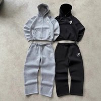 Rubber Patch Hoodie Set Streetwear Tracksuit Oversized Casual Outfit