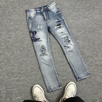 Urban Leisure Distressed Embroidered Jeans Slim Fit Stretch Mid Waist High Street Style Trousers