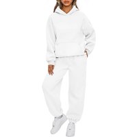 2 Piece Hooded Sweatsuit Set Soft Fleece Lined Jogger Pants & Pullover Hoodie Cozy Casual Lounge Wear Fall Winter