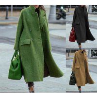 solid temperament commuting loose woolen coat without lapels