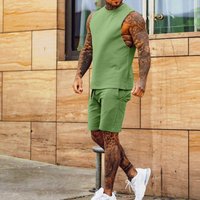 Clothing Sports Suit Casual Thin Five Point Pants Sleeveless Top Solid Half Shoulder Shorts Two Piece Set