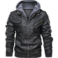 Men's Clothing leather jacket men's slim zipper PU motorcycle youth hooded coat jacket