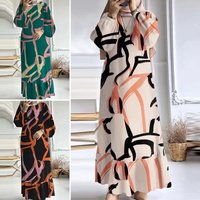 Cross Border Muslim Clothing Retro Puff Sleeve Printed Ruffle Pocket Dress Middle East Dubai Spring Autumn Abaya