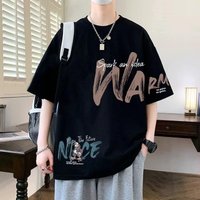 2025 Summer Cotton Short-sleeved T-shirt Boys American Ins Half-sleeved Loose T-shirt Large Size Bottoming Shirt Trendy Brand