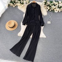 Women's Elegant socialite two-piece suit for women, summer fashion, fashionable long-sleeved shirt top, 1-waist drape casual pants