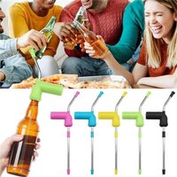 1pc Creative Long Beer Snorkel Dispenser Straw Brush Stainless Steel Drinking Bong Funnel Slammer Double Snorkel Bar Tool Games Party