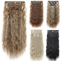 Wig clip hair extensions, chemical fiber high temperature wire long straight hair seamless wig, 16 card clip hair six-piece set