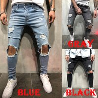Men's jeans, new ripped, slim fit, long pants, cross-border, exclusive for European and American men's, popular small leg pants