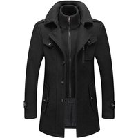 Men's Autumn/Winter Business Wool Coat Fashionable Double Collar Standard Style Vertical Zipper Outerwear