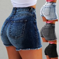 Summer Shorts High Waist Washed Retro Shorts Distressed Ripped Edge Butt lifted Slim Fit Casual Club Party Short Pants