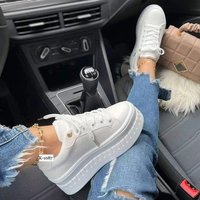 European And American Foreign Trade New Single Shoes Thick Sole Large Size Lace-up White Shoes Women’s Platform Sole Sports Style Solid Color