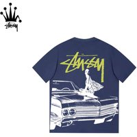 Stussy Car Full Printed Cylindrical Short Sleeved T-shirt Made Of Pure Cotton Fabric For Both Men And Women