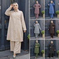 Modest Set Modest Muslim Outfit – Printed Loose Tunic & Wide Leg Pants Set Cotton Blend Hijab Friendly Lounge Wear Home & Office