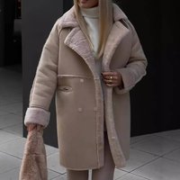 Winter Furry Suede Coat Suit Collar Cardigan Long Sleeve Plush Jacket