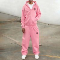 Casual Streetwear Set Comfortable Hoodie & Straight Leg Pants Two Piece Outfit Loose Fit Pure Zip Detail