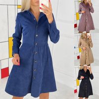 Corduroy Shirt Dress – British Style Button Down Midi Dress 