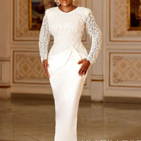 Clothing temperament commuter lace tassel waist long sleeve floor length dress