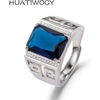 Fashion Men Ring with Sapphire Zircon Gemstone Accessories Sier Jewelry Open Finger Rings Wedding Party Gifts Wholesale
